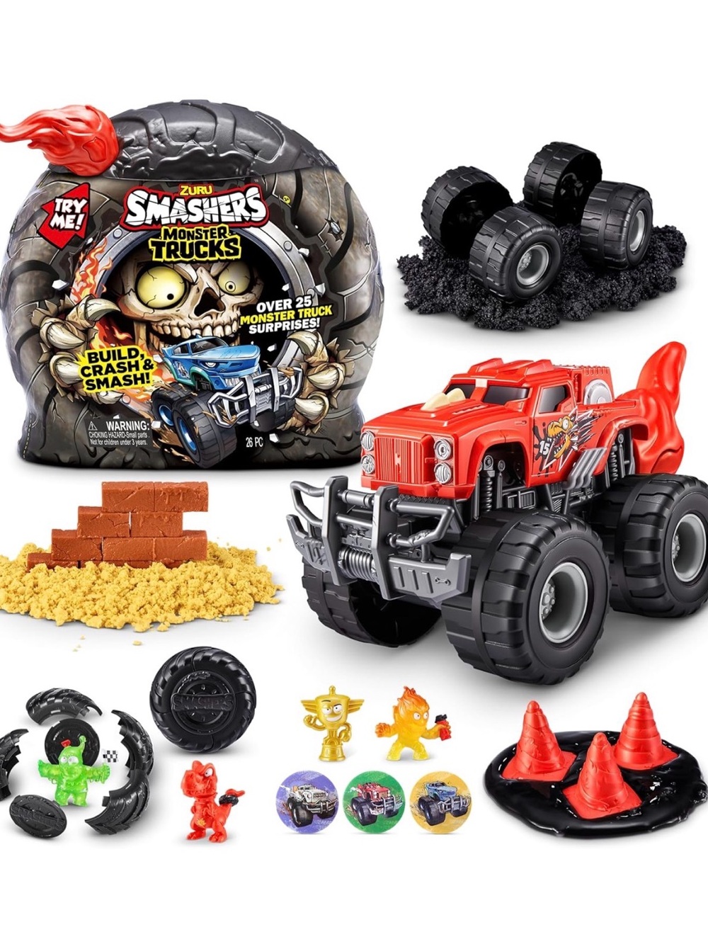 Smashers Monster Wheels RED Flame Mystery Pack Over 25 Monster Trucks Surprises